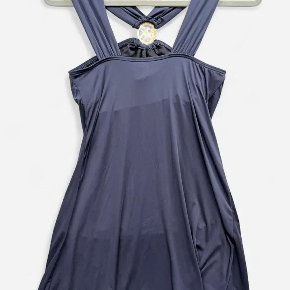 MICHAEL Michael Kors halter swim dress in navy blue. Size XS